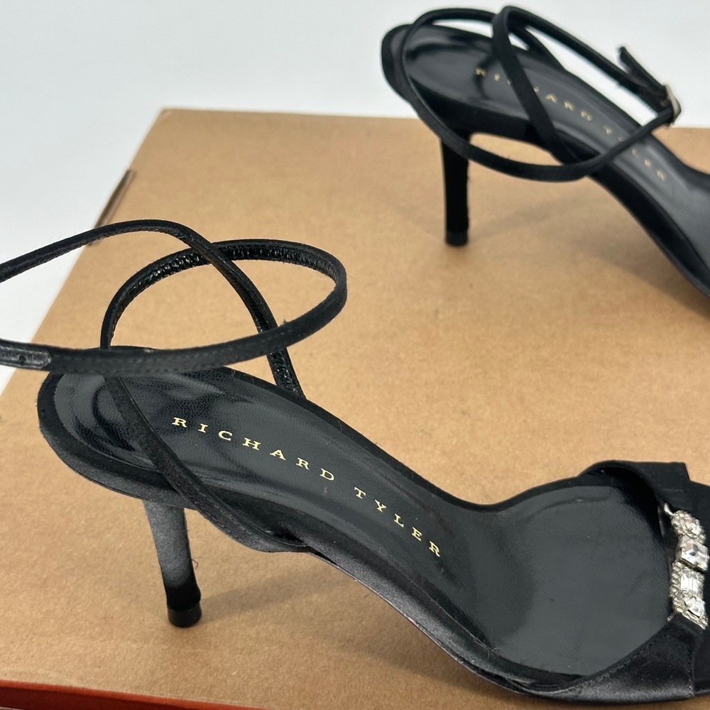 Richard Tyler Sparkly Rhinestone Black Open Square Toe Low Heels Italy 5.5 M - Picture 3 of 7
